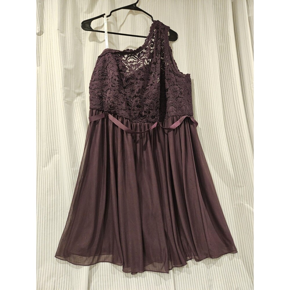 David's Bridal Purple Lace Chiffon One Shoulder Bridesmaid Dress Plus Size 24